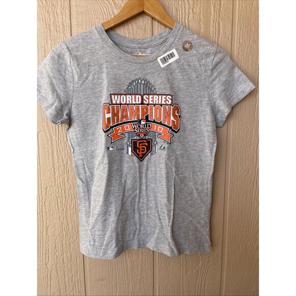 San Francisco Giants 2010 WS Champions Womens T-Shirt Sz M Gray MLB Baseball - Picture 1 of 6